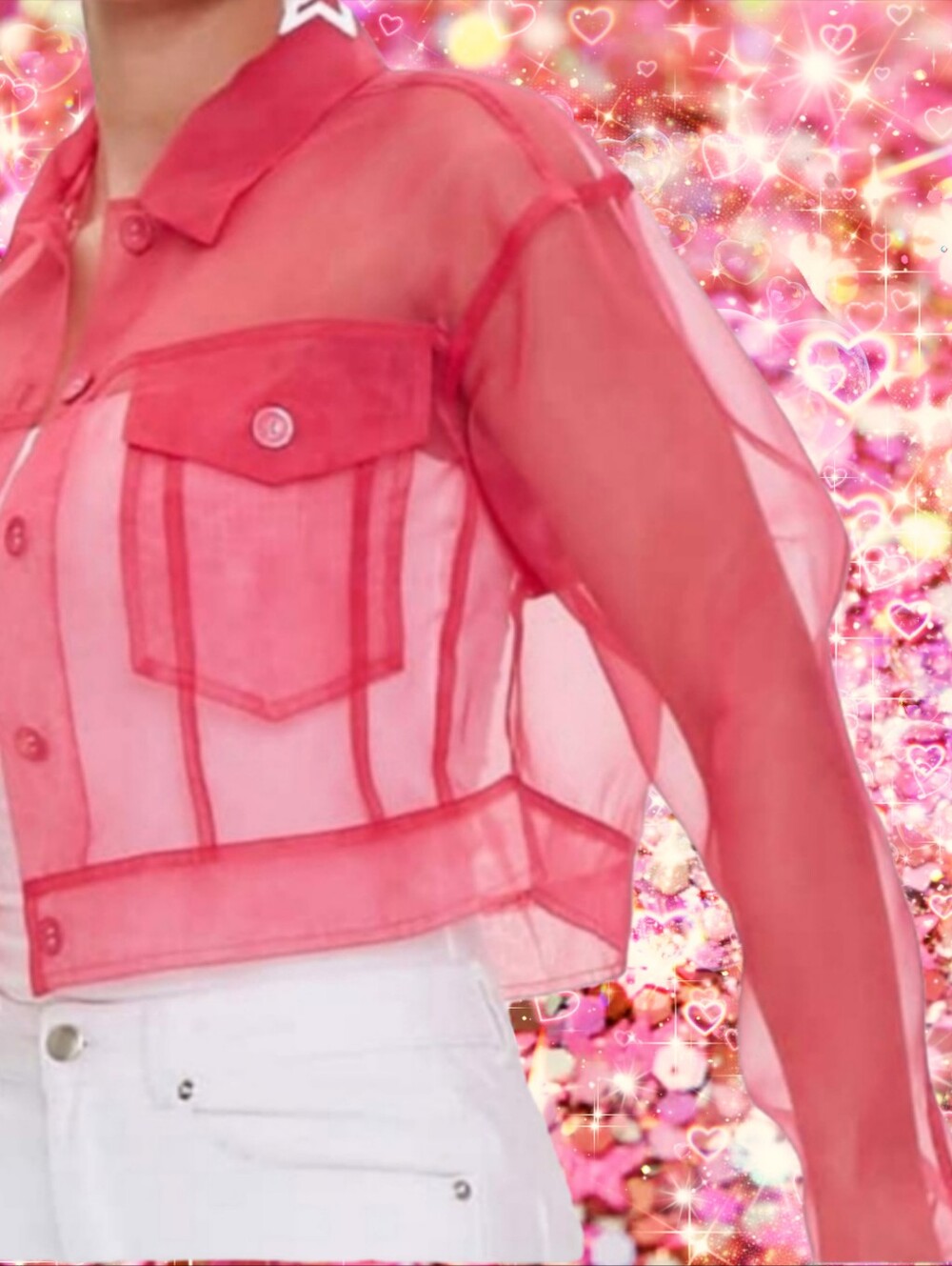 ๐โจ๏ธ Barbie ร Forever 21 Sheer Organza Bomber Jacket, Size M - Picture 4 of 11
